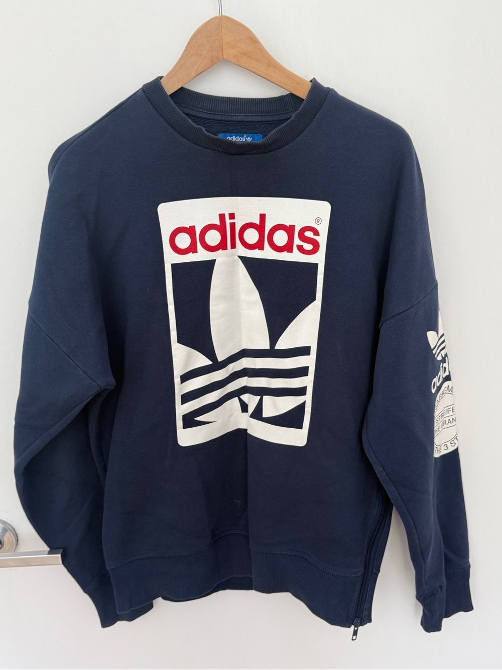 adidas Navy Crewneck Sweatshirt with White & Red Logo